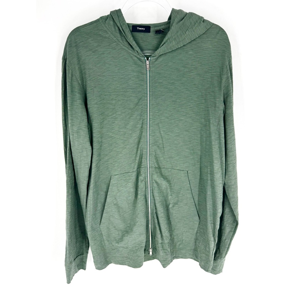 Theory Mens Layer Zip Hoodie Cosmos Green Slub Cotton J0194527‎ XL